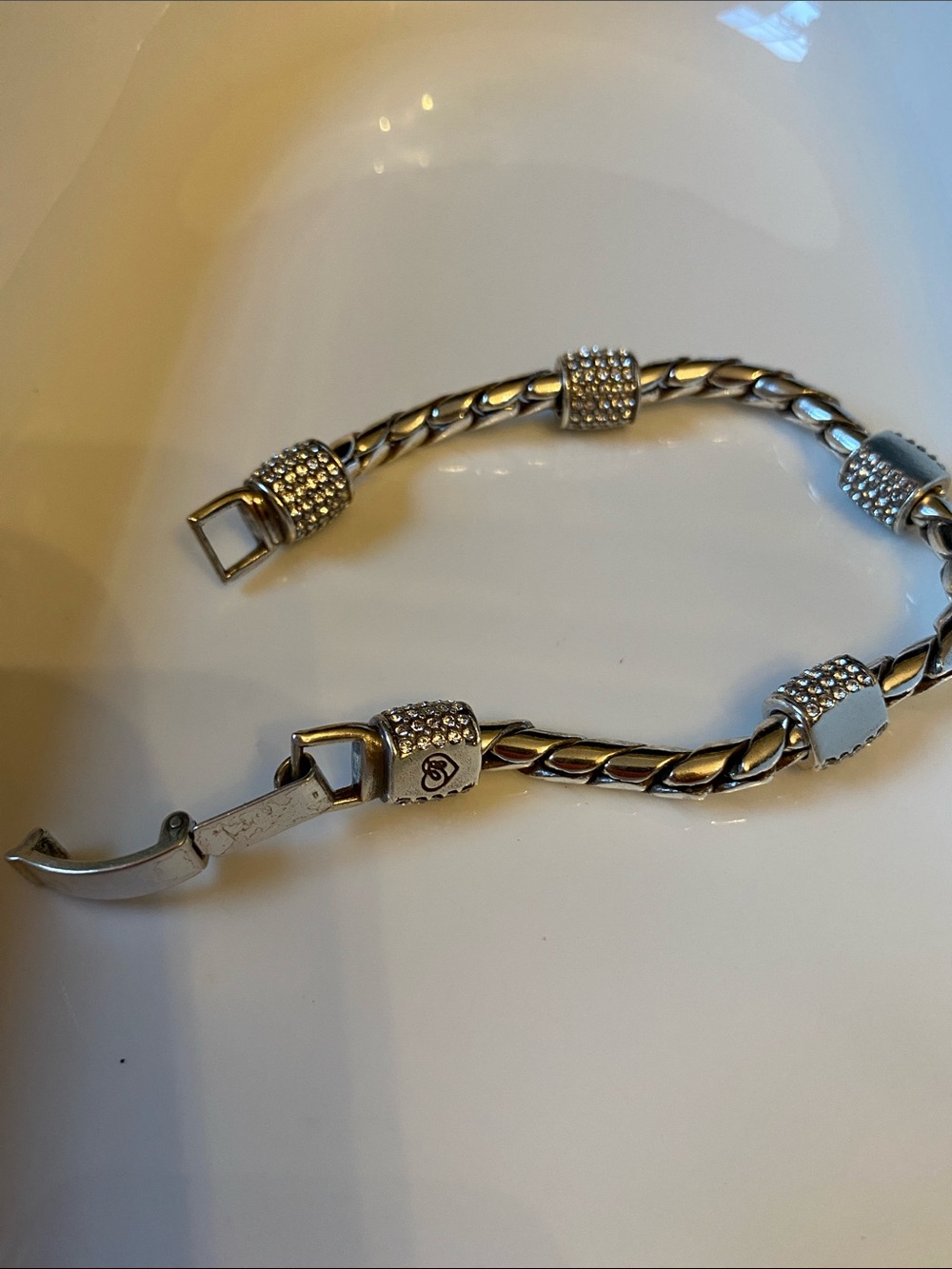 Brighton Meridian Twisted Chain Crystal studded barrel Bead Bracelet - Picture 4 of 6